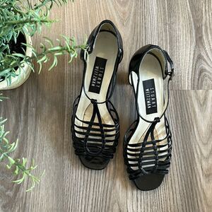 STUART WEITZMAN PATENT LEATHER STRAPPY SANDALS WITH HEEL SIZE 6 BLACK